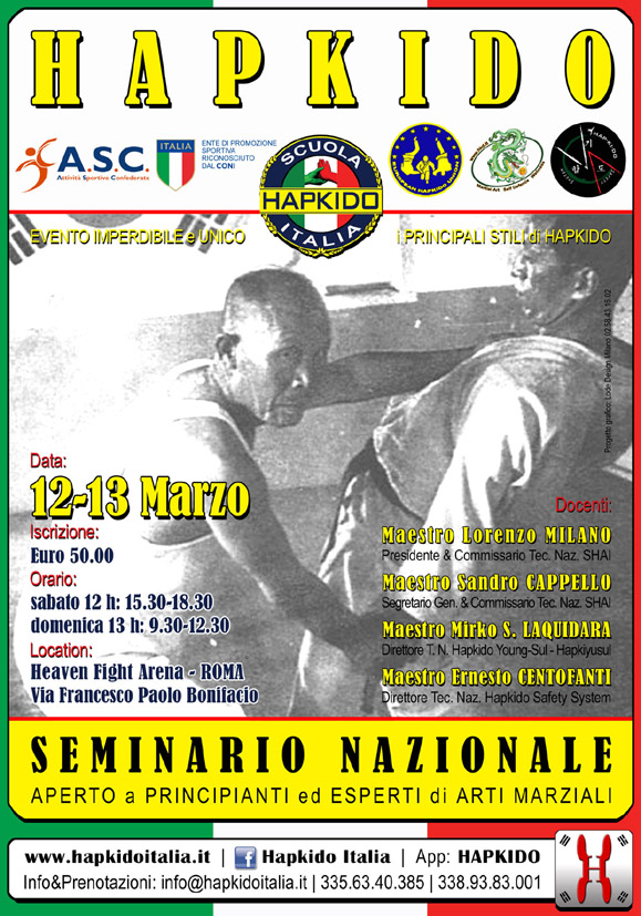 SEMINARIO NAZIONALE HAPKIDO SAB.12 E DOM.13 MARZO 2016 