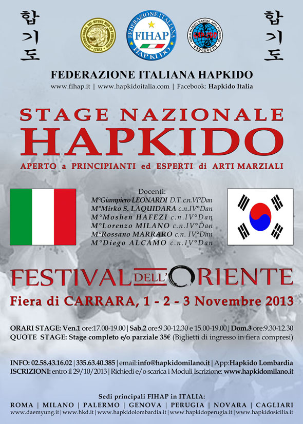 LOCANDINA STAGE NAZ. HAPKIDO FestivalOriente 1-2-3 Nov.13 Carrara