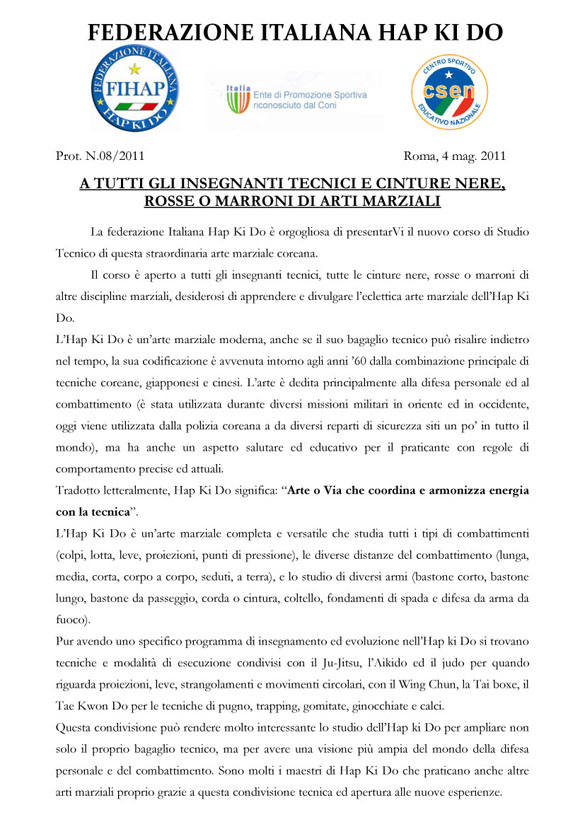 Presentazione CORSO ISTRUTTORI HAPKIDO 2011 - Pagina 1