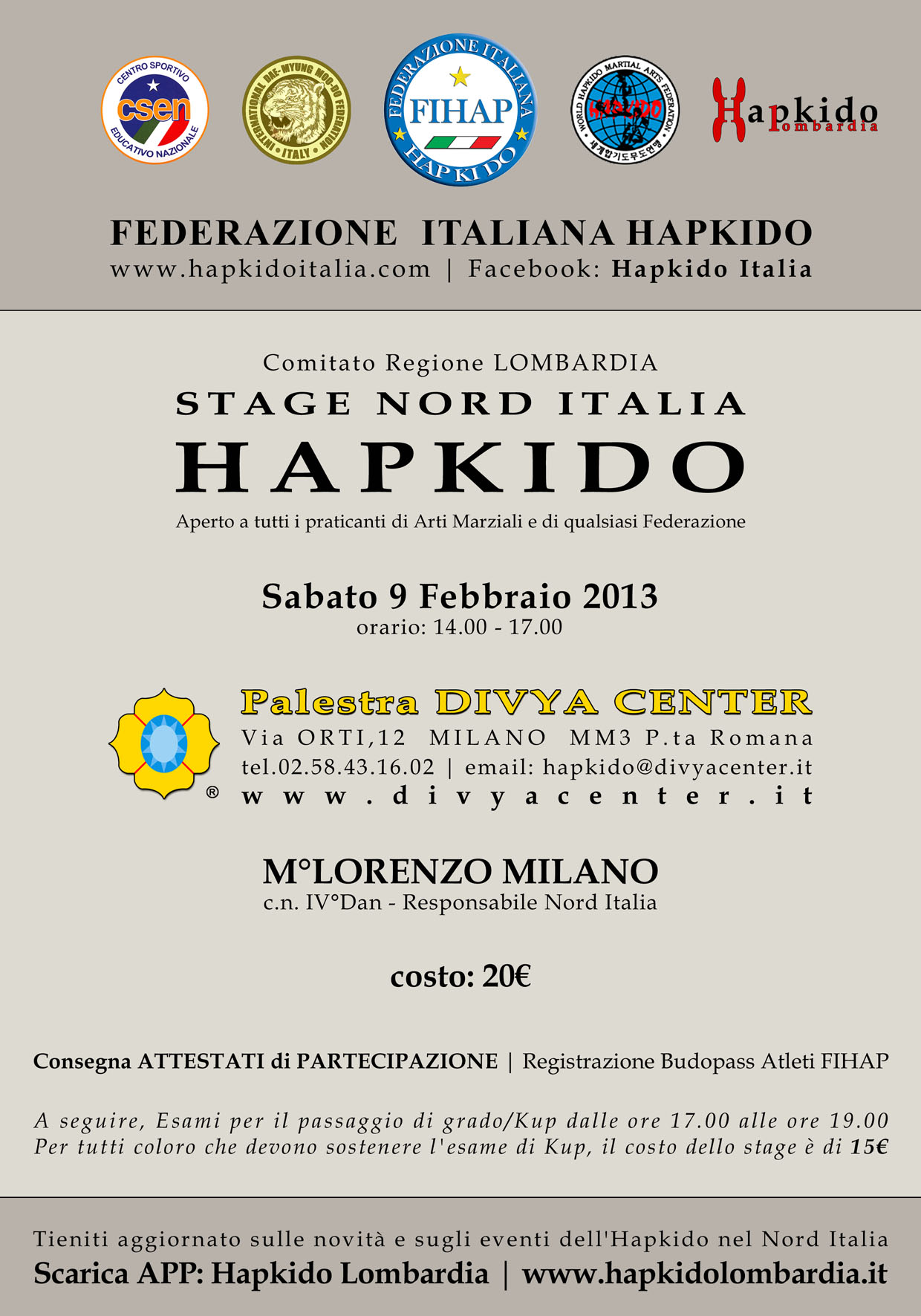 STAGE NORD ITALIA HAPKIDO, Milano 9 Feb 2013